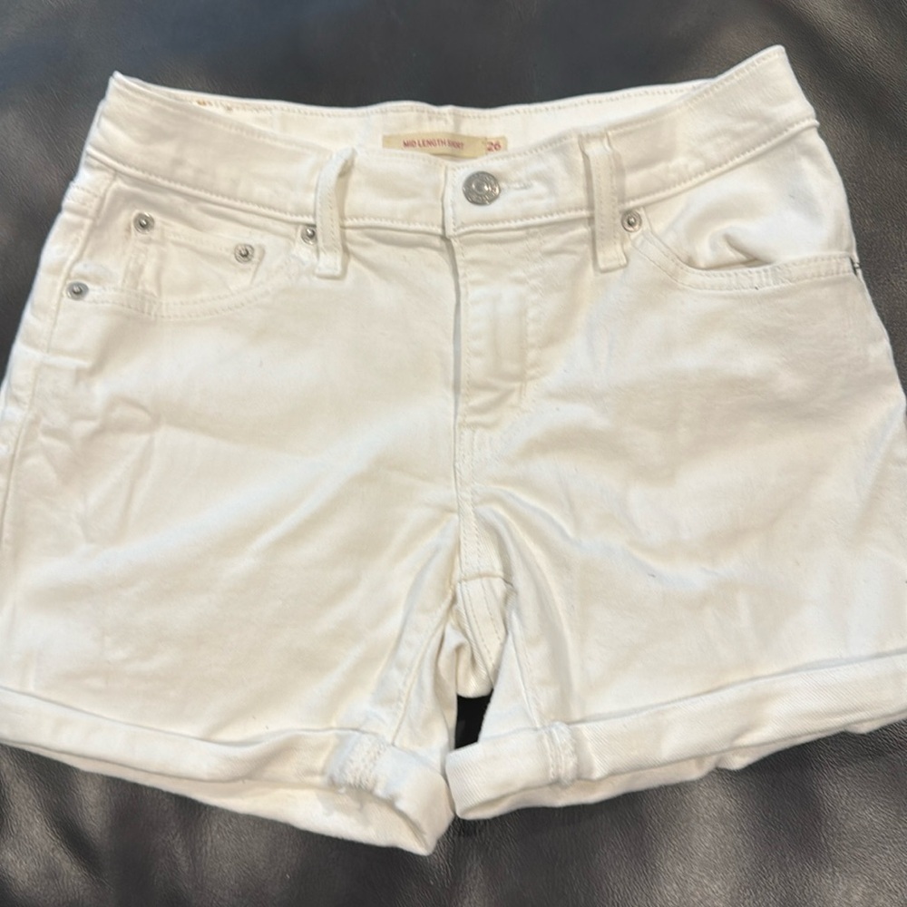 Levi's White Midrise Denim Shorts